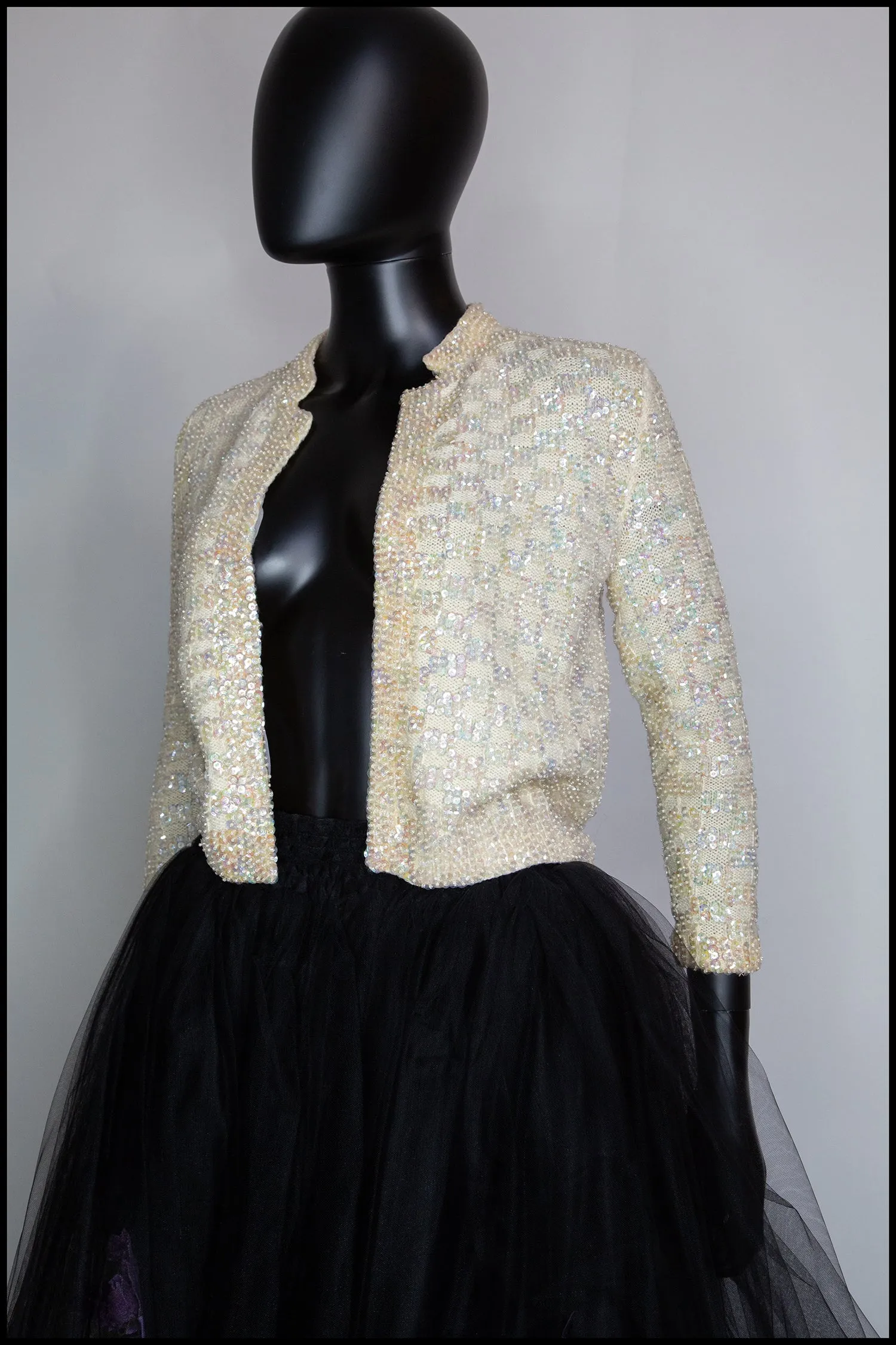 Vintage 1950s Cream Sequin Cardigan