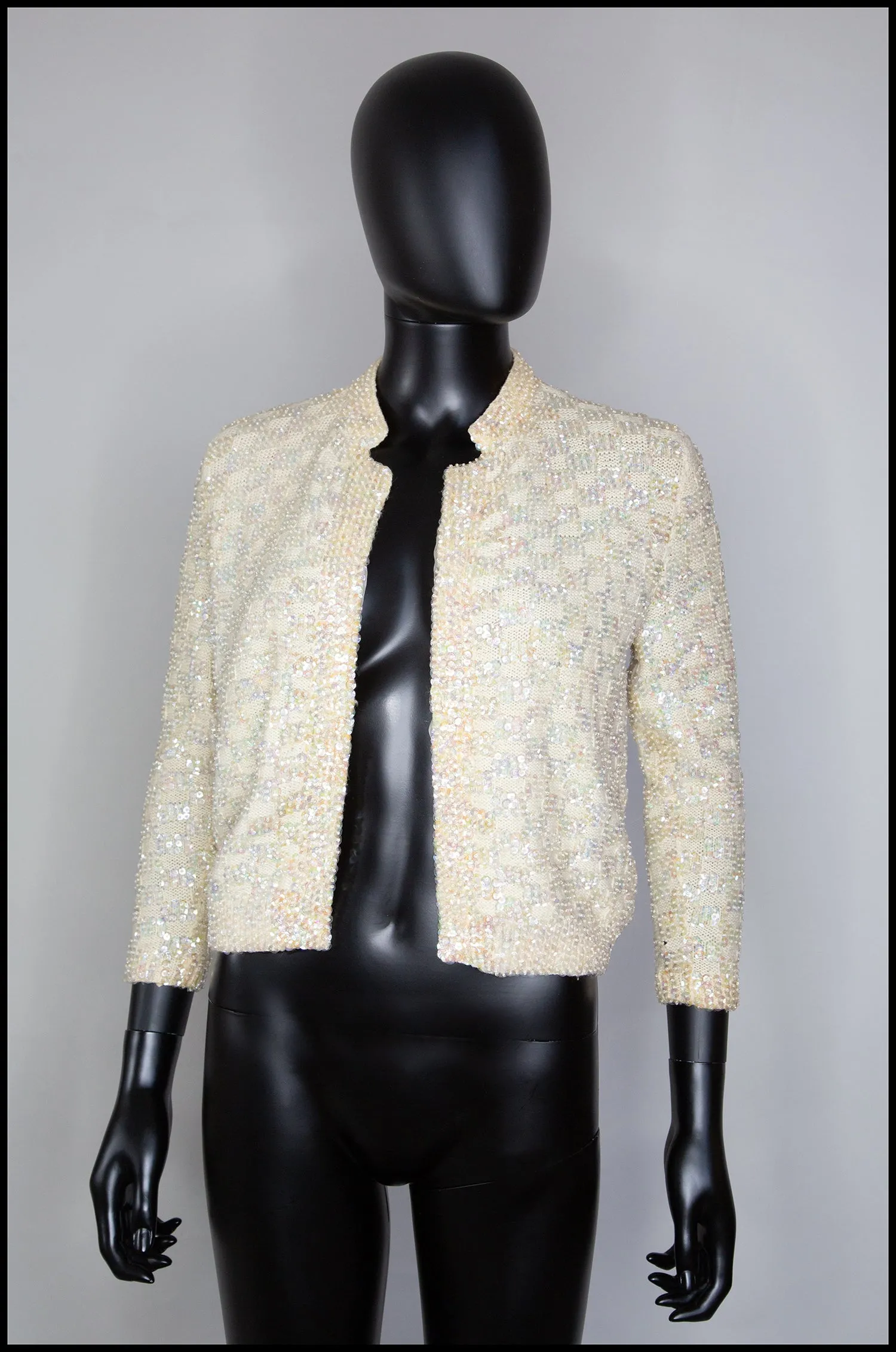 Vintage 1950s Cream Sequin Cardigan