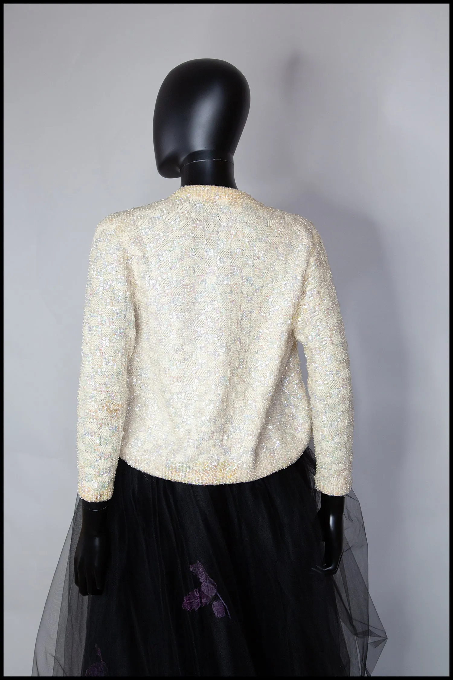 Vintage 1950s Cream Sequin Cardigan