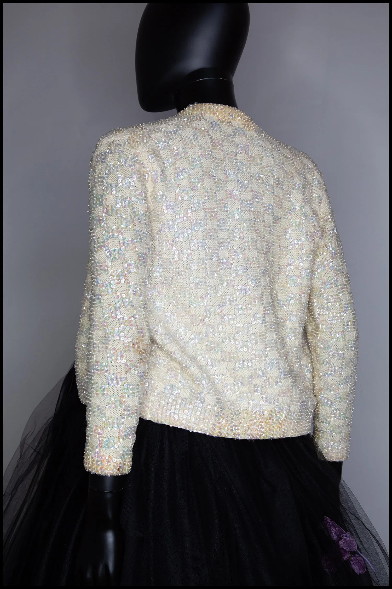 Vintage 1950s Cream Sequin Cardigan