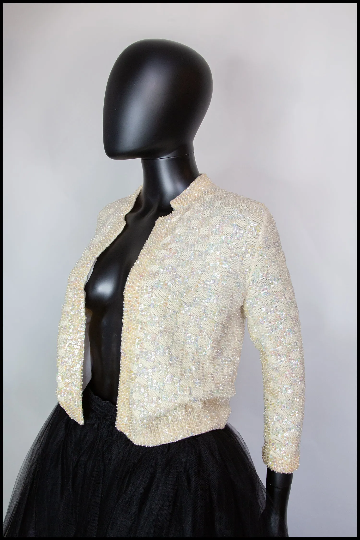 Vintage 1950s Cream Sequin Cardigan