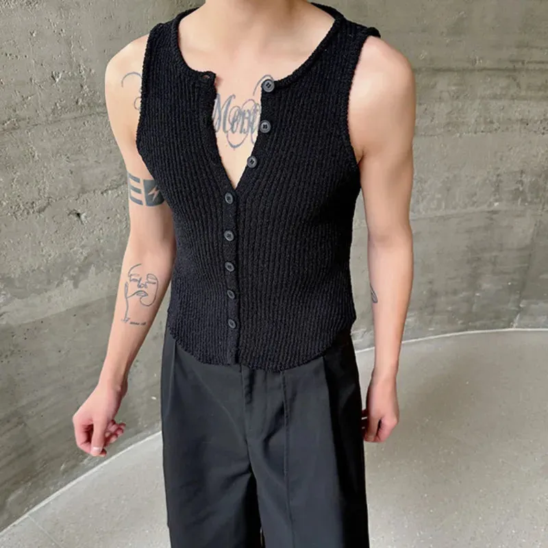 Wiaofellas  -   Summer New Knitted Elastic Sleeveless T-shirt Personalized Versatile Vest Slim High Street Solid Color Tank Tops