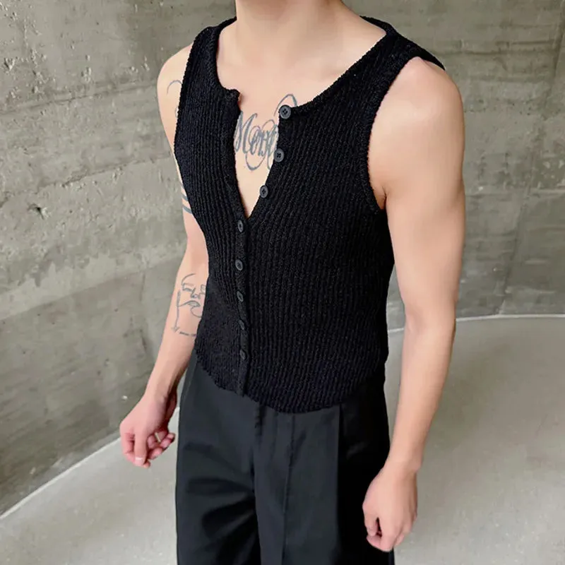 Wiaofellas  -   Summer New Knitted Elastic Sleeveless T-shirt Personalized Versatile Vest Slim High Street Solid Color Tank Tops