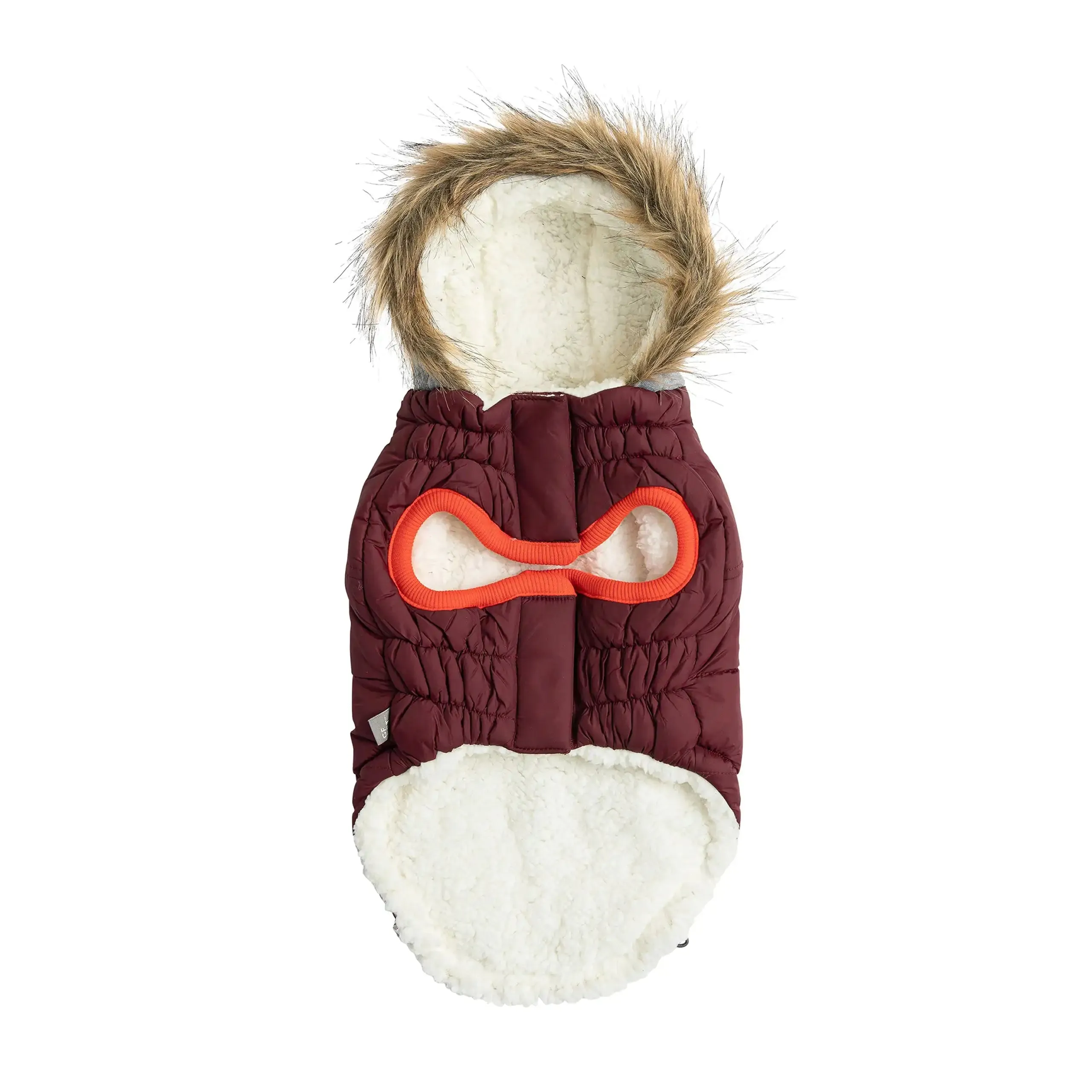 Winter Sailor Dog Parka, Sherpa fleece lining - Burgundy