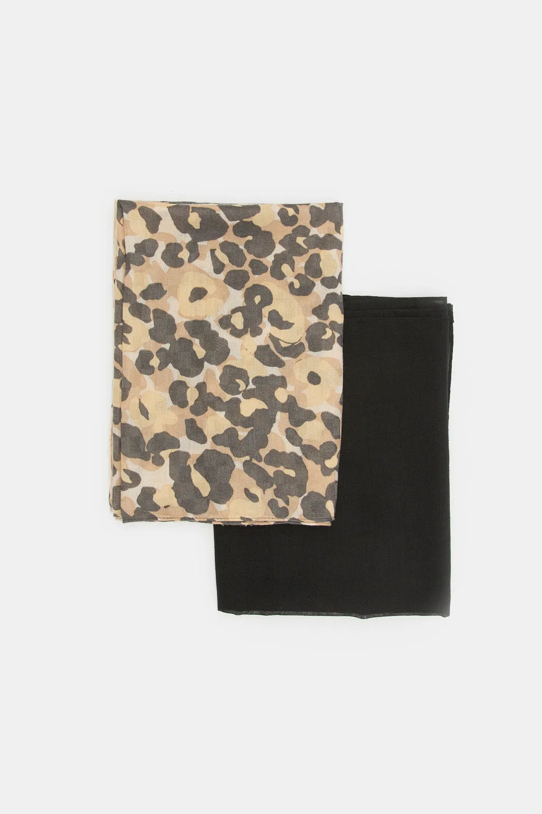 Women Black And Beige Solid And Printed Scarf Set (2 Piece)