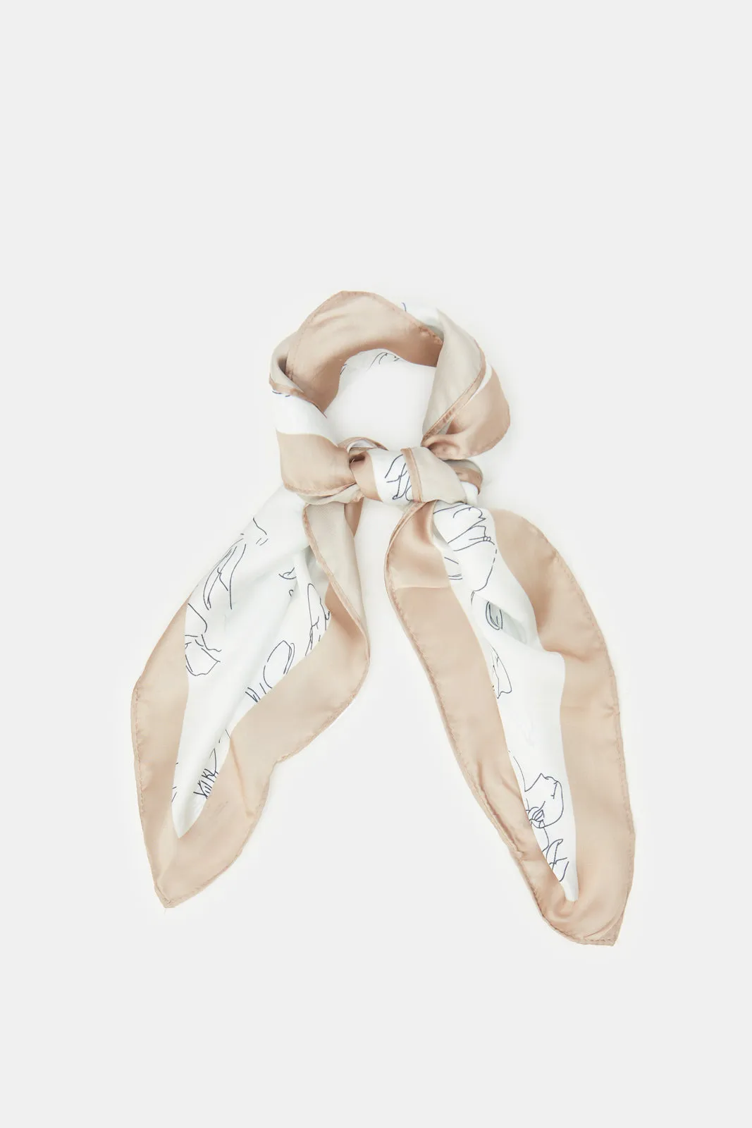 Women White And Beige Printed Scarf