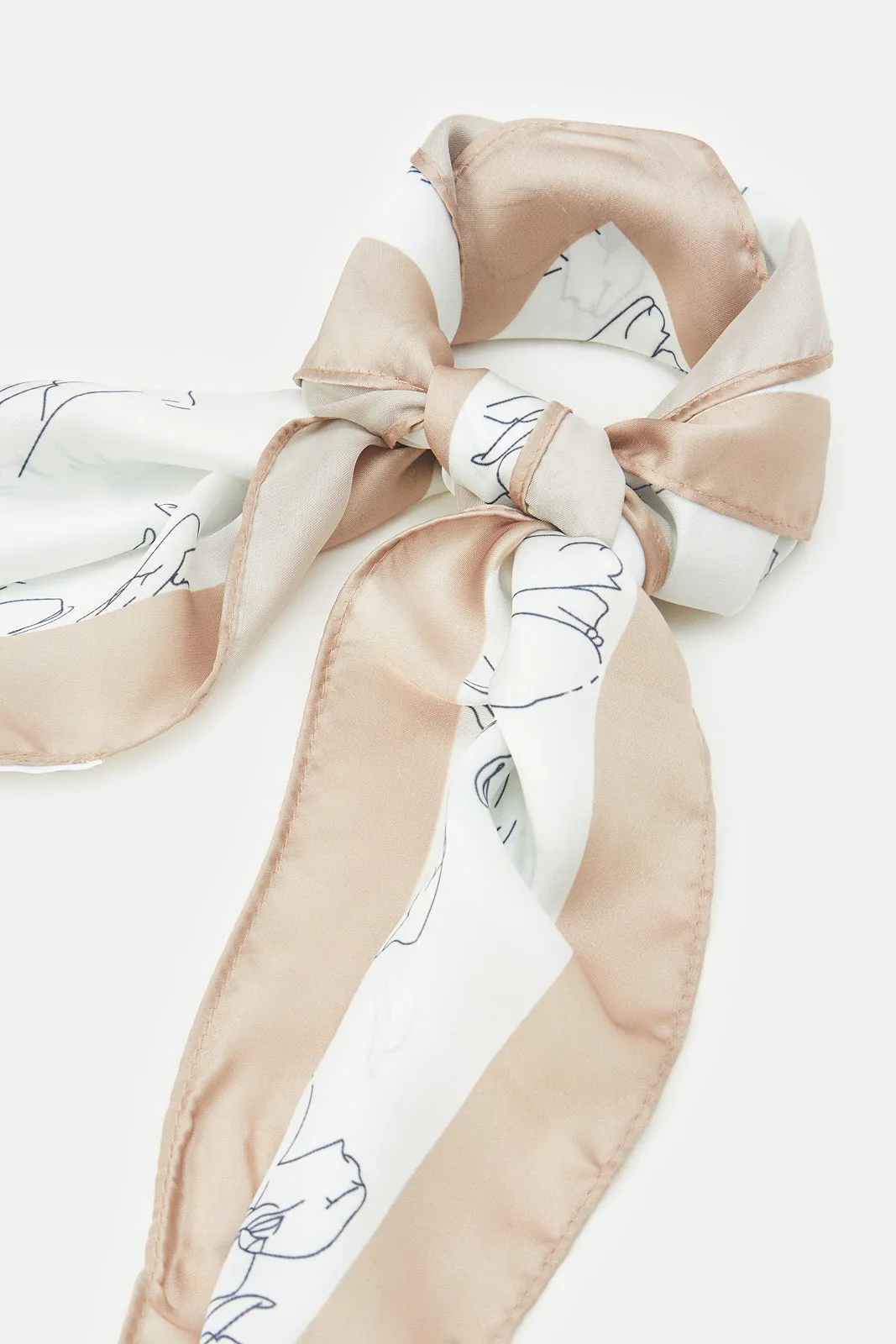 Women White And Beige Printed Scarf