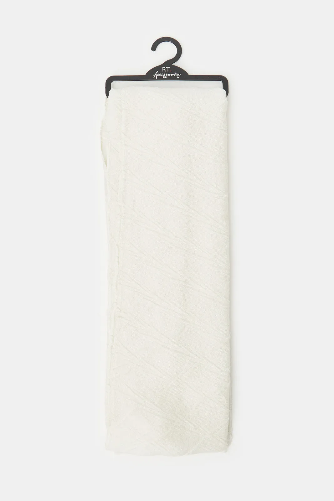 Women White Embellished Knitted Scarf