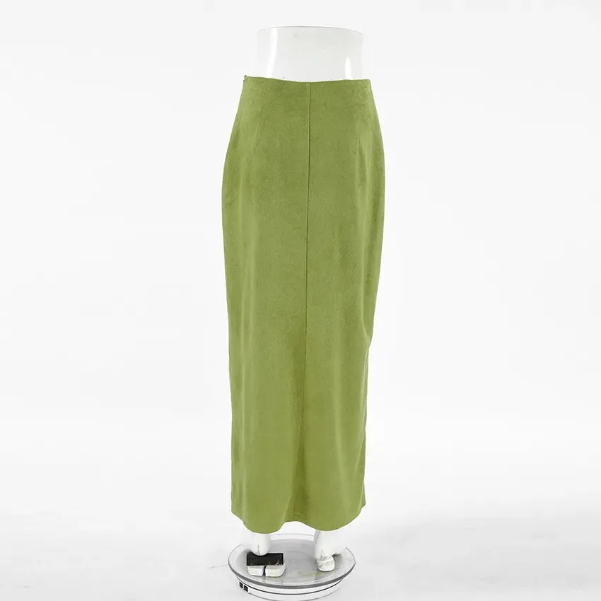 Women's Avocado Green High Waist Suede Skirt