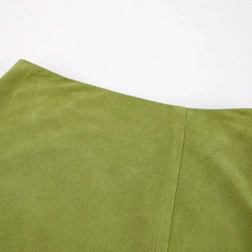 Women's Avocado Green High Waist Suede Skirt