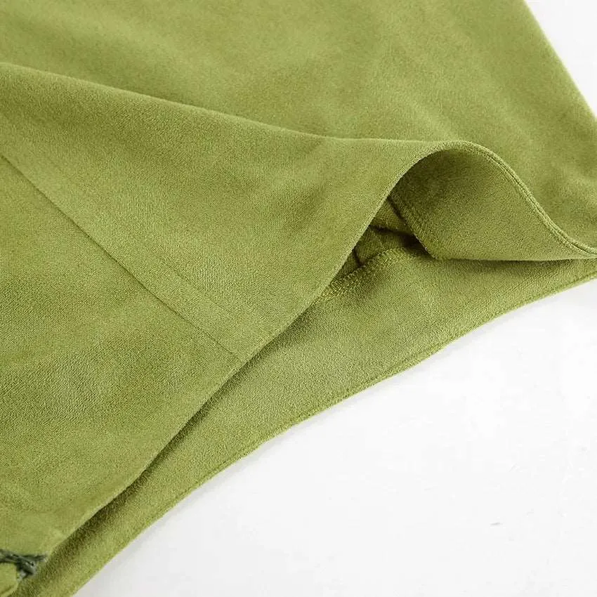 Women's Avocado Green High Waist Suede Skirt