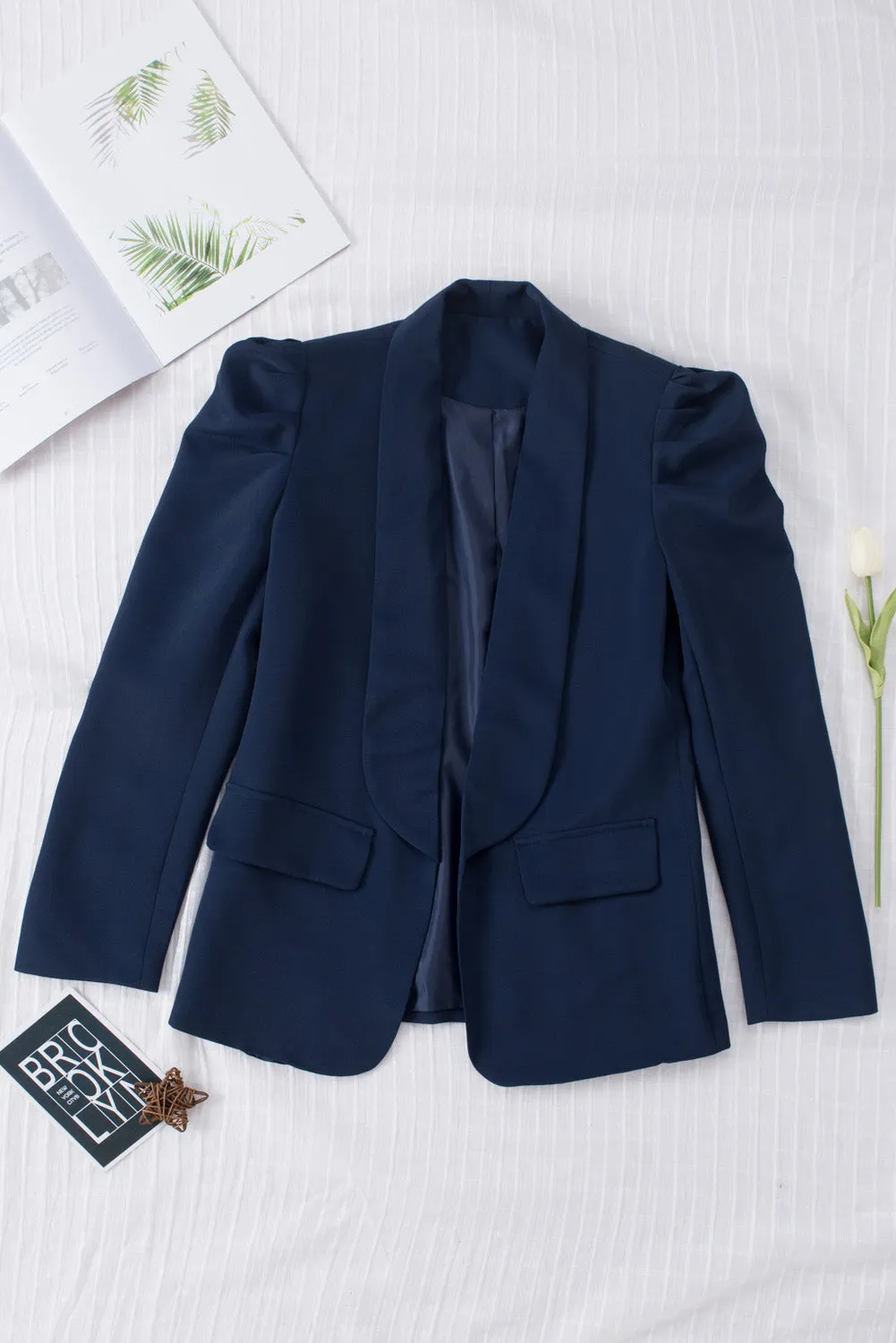 Womens Casual Blazers Puff Long Sleeve Open Front Office Work Suit with Pocket