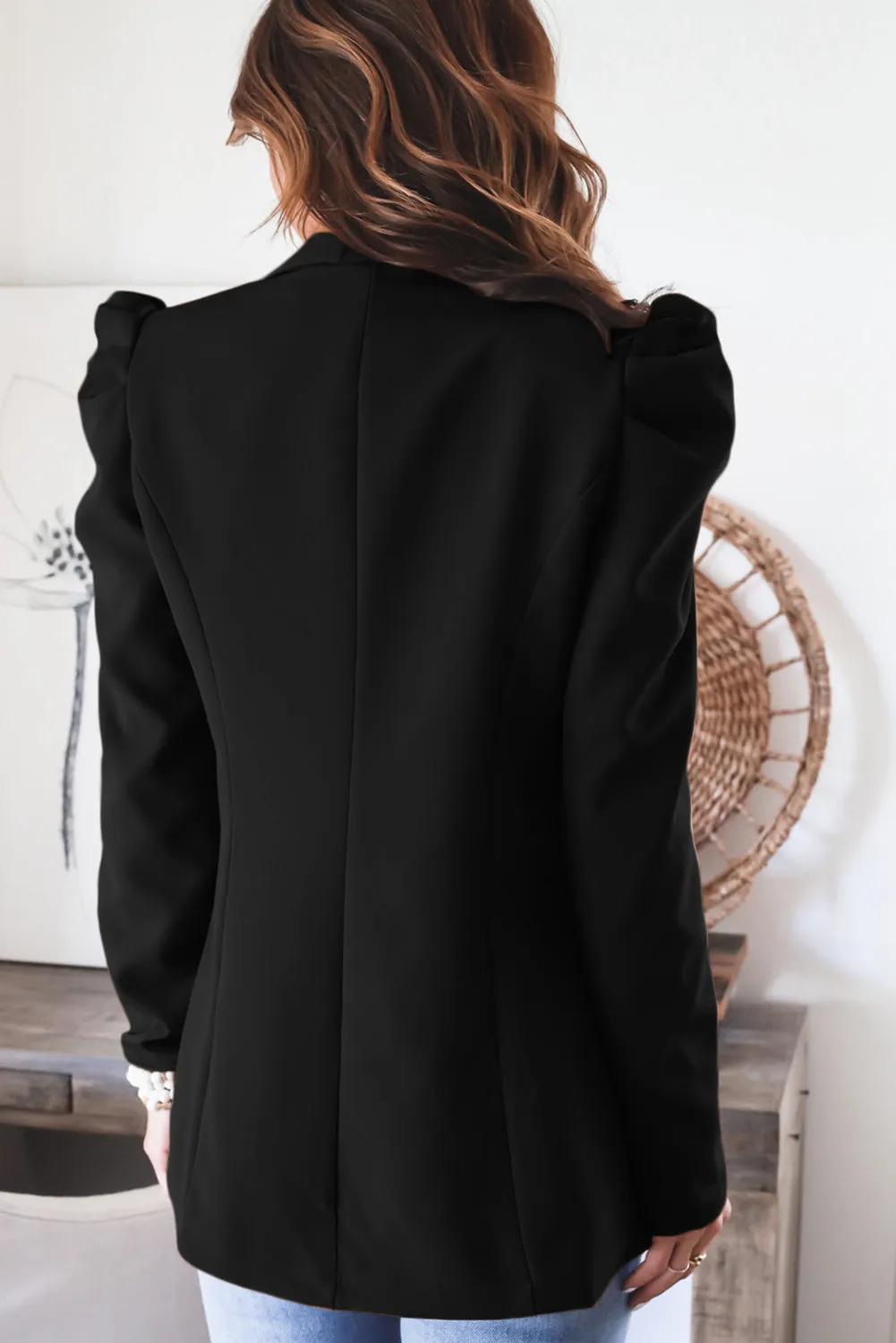 Womens Casual Blazers Puff Long Sleeve Open Front Office Work Suit with Pocket