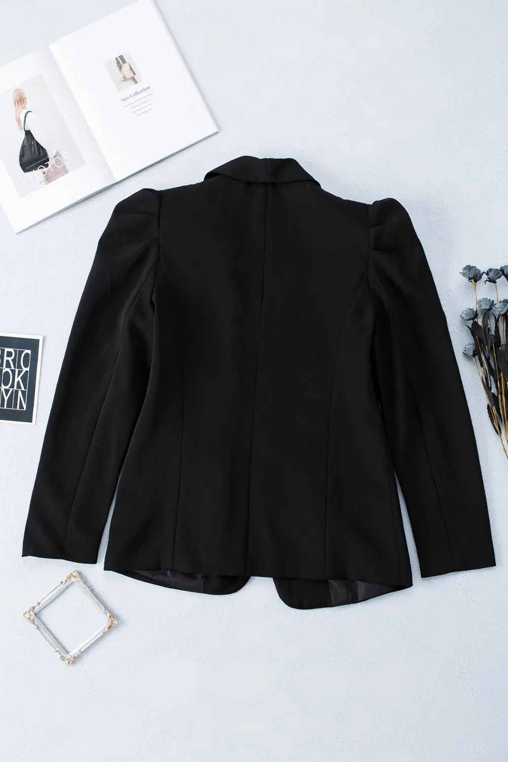 Womens Casual Blazers Puff Long Sleeve Open Front Office Work Suit with Pocket