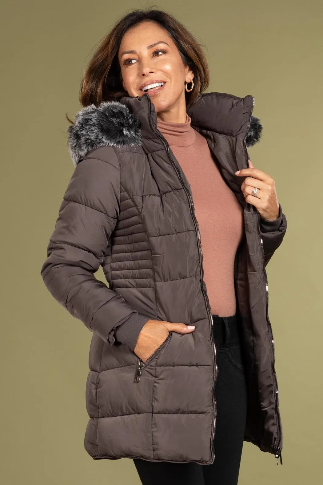 Women's Keeping Cozy Parka Puffer With Detachable Faux Fur-Trimmed Hood