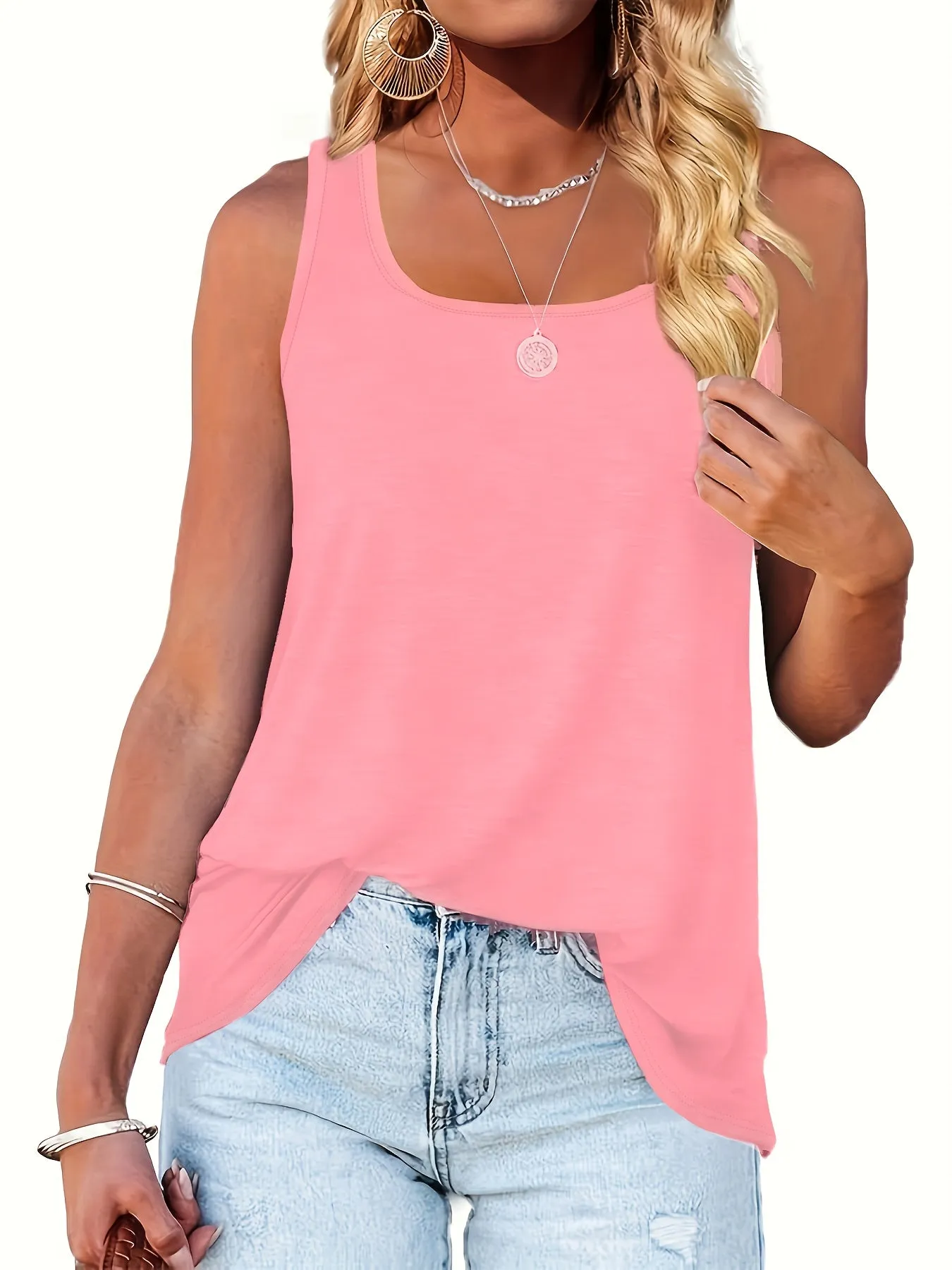 Womens Plus Size Solid Square Neck Tank Top for Summer