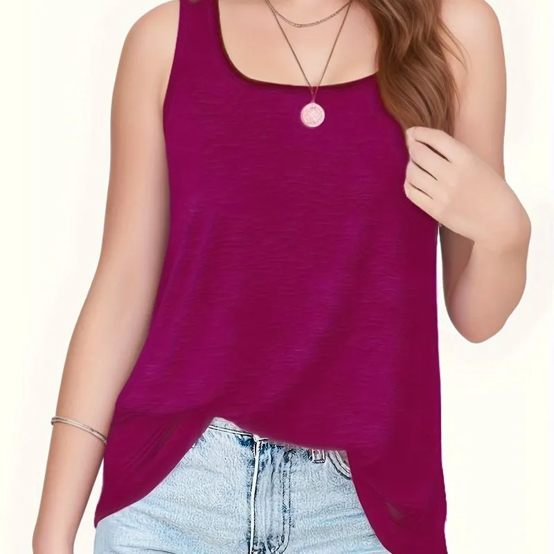 Womens Plus Size Solid Square Neck Tank Top for Summer