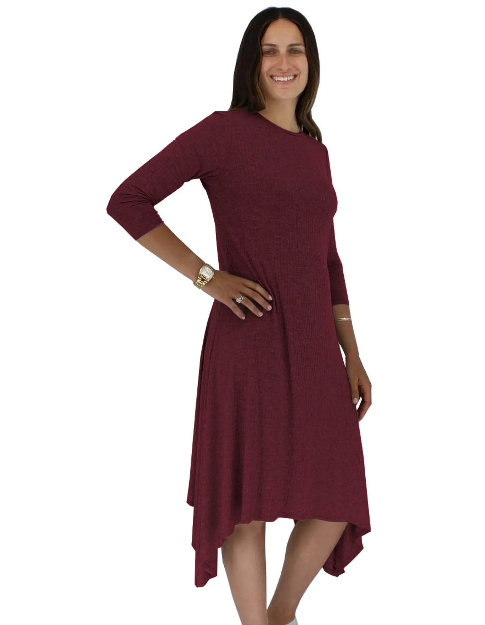 Women's Ribbed Shark Bite Bottom Midi Dress