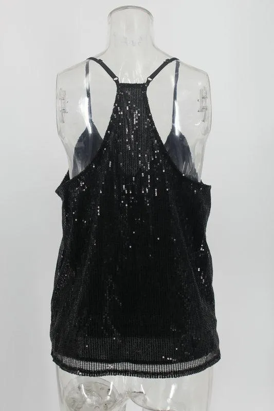 Women's Sleeveless Sparkle Shimmer Camisole Vest Sequin Tank Tops