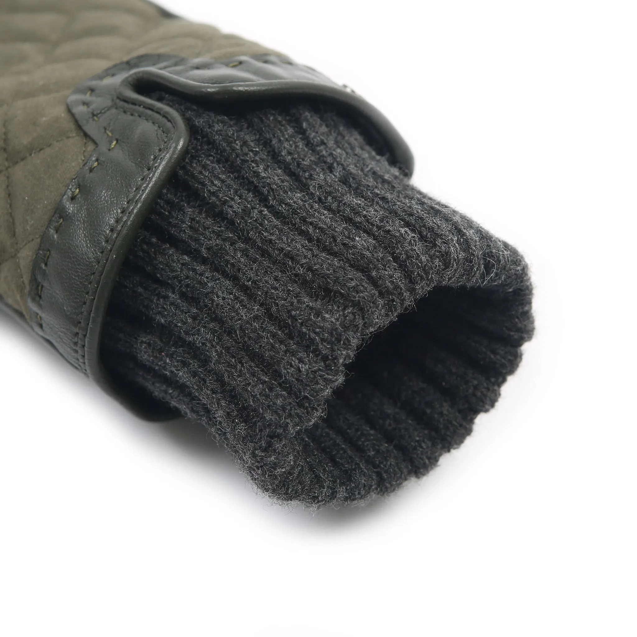 Women’s Touchscreen Water Resistant Lined Waxed Cotton and Leather Gloves with Knitted Cuffs