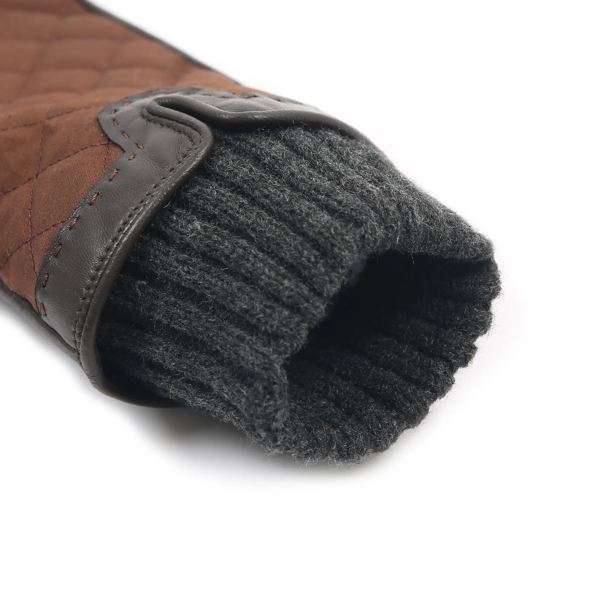 Women’s Touchscreen Water Resistant Lined Waxed Cotton and Leather Gloves with Knitted Cuffs