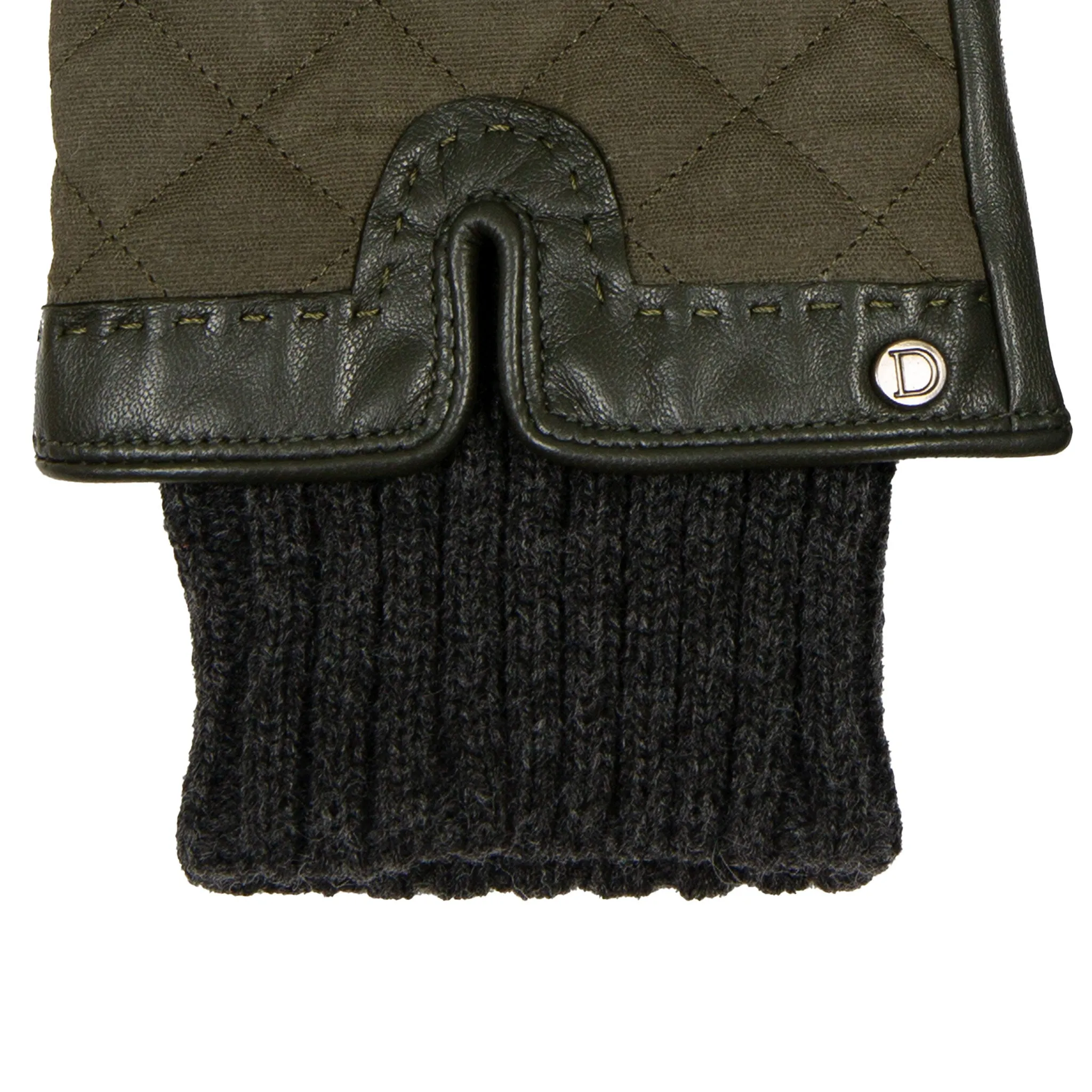 Women’s Touchscreen Water Resistant Lined Waxed Cotton and Leather Gloves with Knitted Cuffs