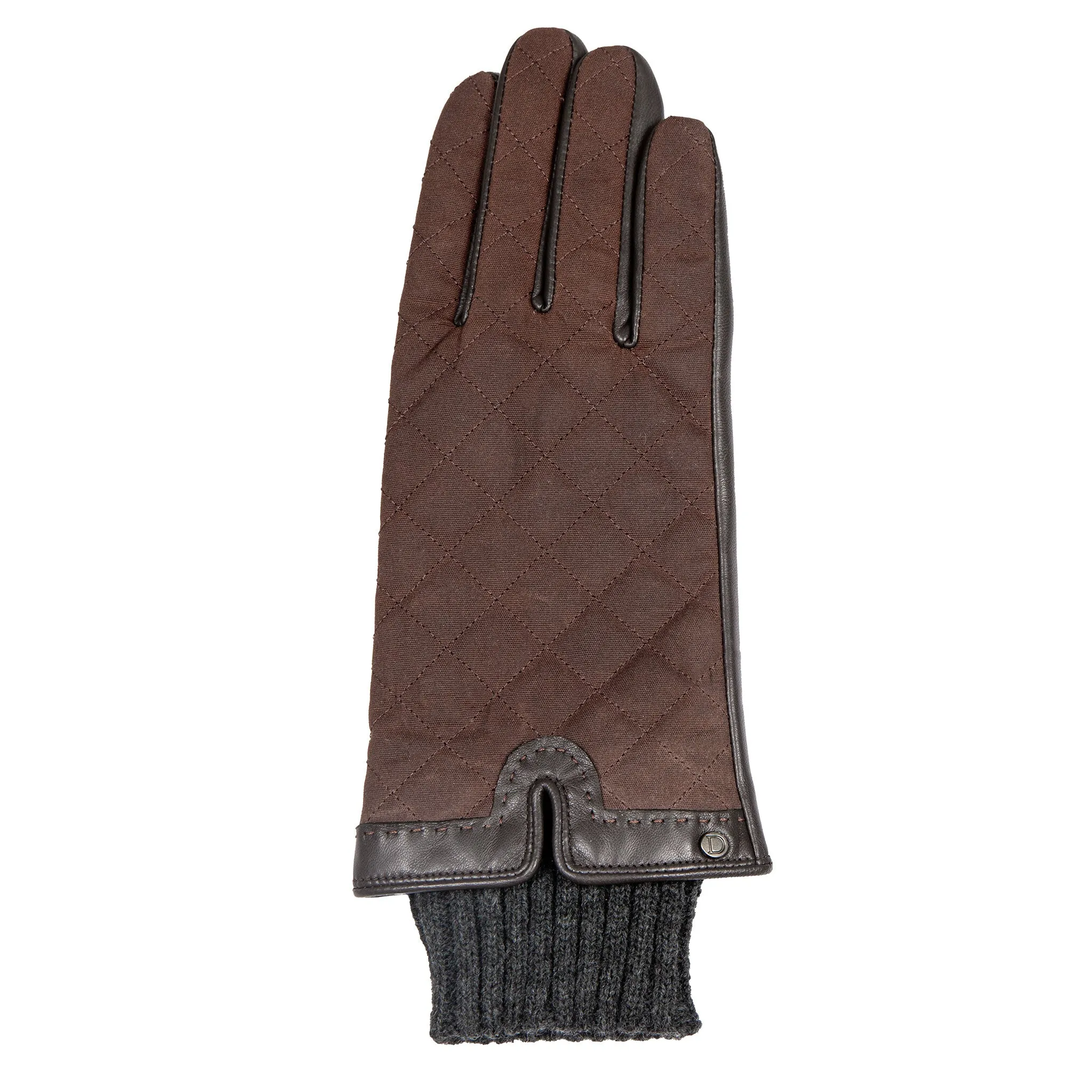 Women’s Touchscreen Water Resistant Lined Waxed Cotton and Leather Gloves with Knitted Cuffs