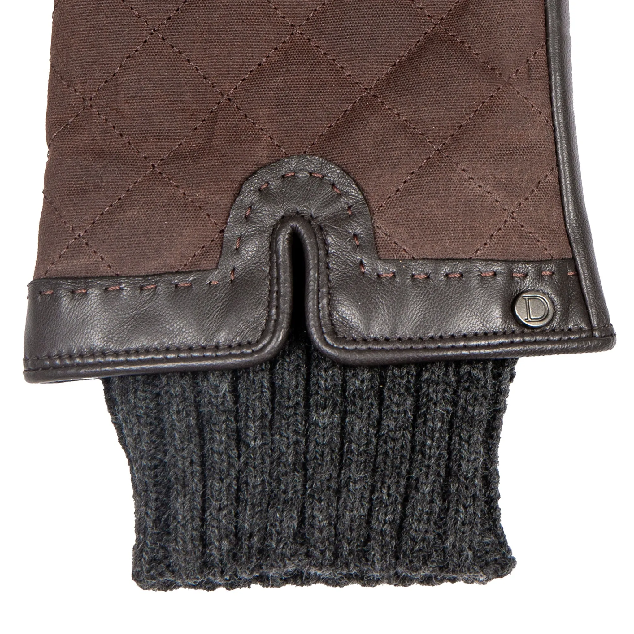 Women’s Touchscreen Water Resistant Lined Waxed Cotton and Leather Gloves with Knitted Cuffs