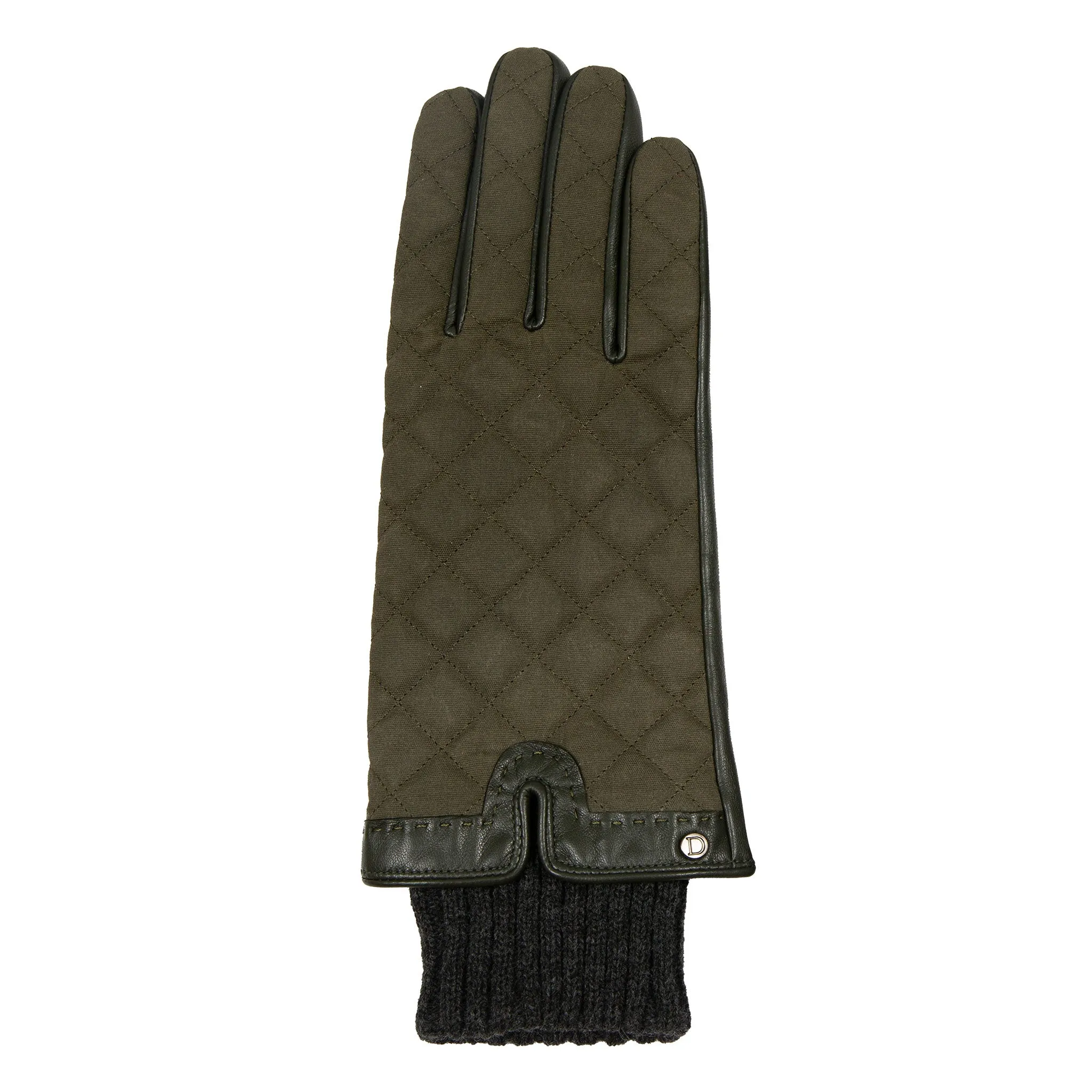 Women’s Touchscreen Water Resistant Lined Waxed Cotton and Leather Gloves with Knitted Cuffs