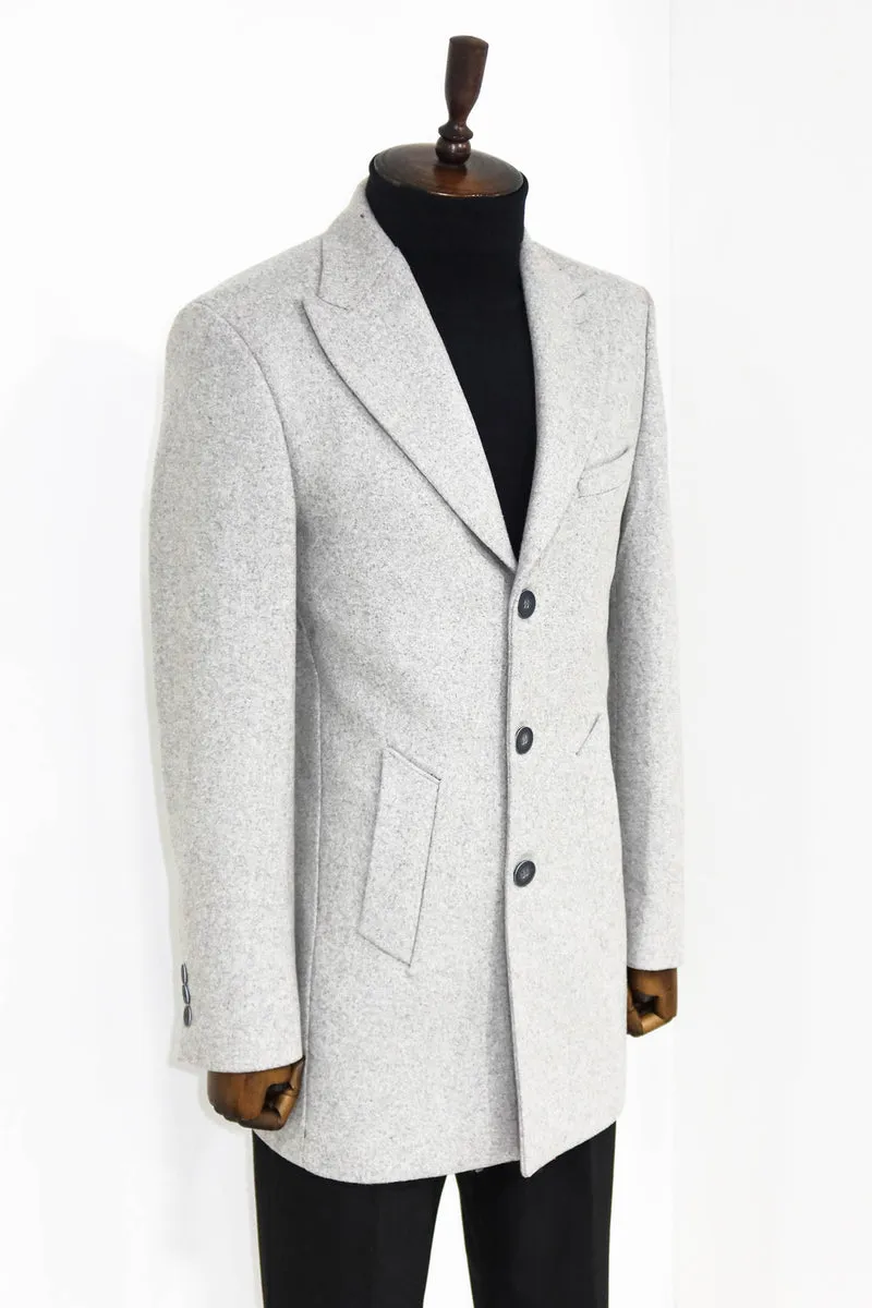 Wool Wide Lapel Light Grey Peacoat