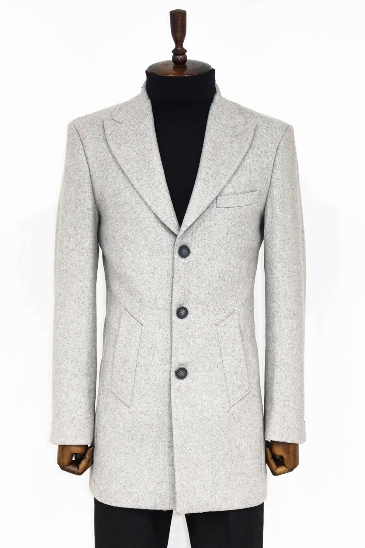 Wool Wide Lapel Light Grey Peacoat