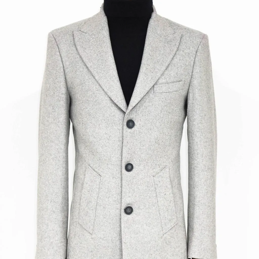 Wool Wide Lapel Light Grey Peacoat